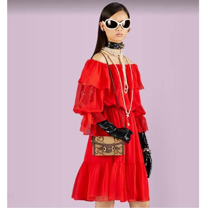 Gucci Unisex GG Horsebit 1955 Jumbo GG Mini Bag Camel Ebony Canvas