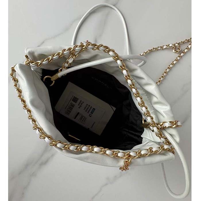 Chanel Women CC 22 Mini Handbag Shiny Calfskin White Black