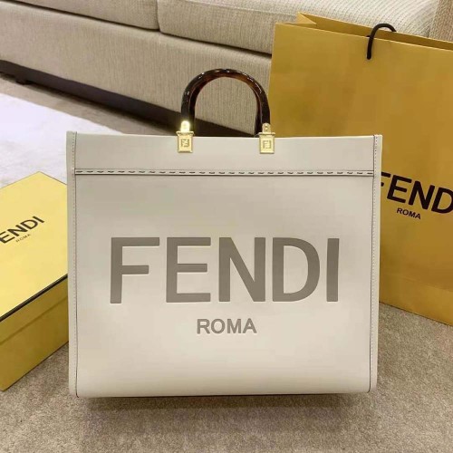 Fendi Women Sunshine Medium Leather Shopper-White