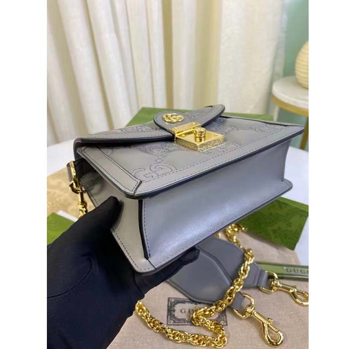 Gucci Women GG Matelassé Small Top Handle Bag Dusty Grey Leather Double G