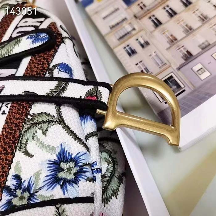 Dior Women CD Saddle Bag White Multicolor Dior Petites Fleurs Embroidery
