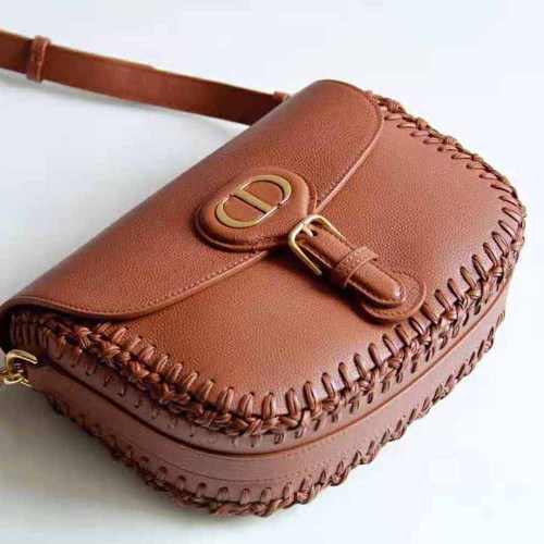 Dior Women Medium Dior Bobby Bag Grained Calfskin with Whipstitched Seams-Brown