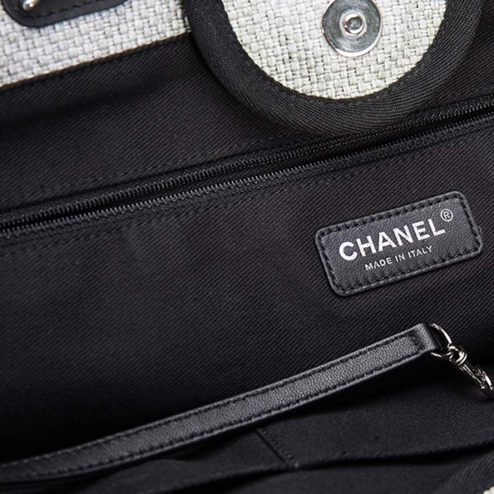 Chanel Women Deanville Shopping Bag Mummy Bag in Canvas and Leather-Grey