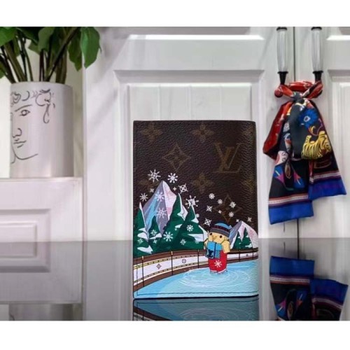 Louis Vuitton LV Unisex Passport Cover Pink Monogram Coated Canvas Grained Cowhide Leather