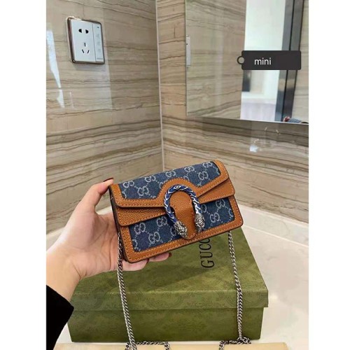 Gucci Women Dionysus Super Mini Bag Washed Organic GG Jacquard Denim