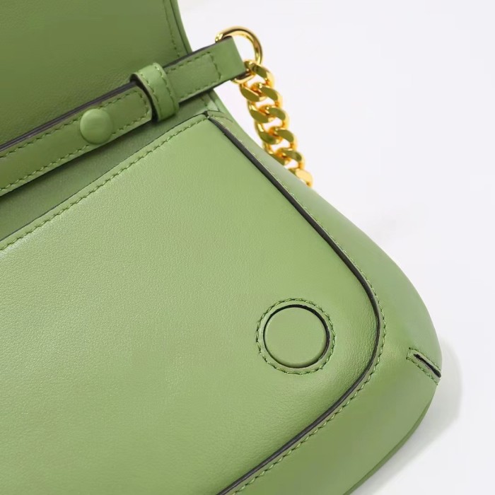 Gucci Women GG Blondie Shoulder Bag Green Leather Round Interlocking G