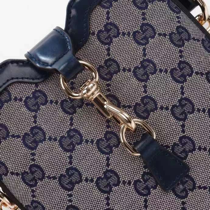 Gucci Unisex Original GG Small Bucket Shoulder Bag Beige Blue Canvas