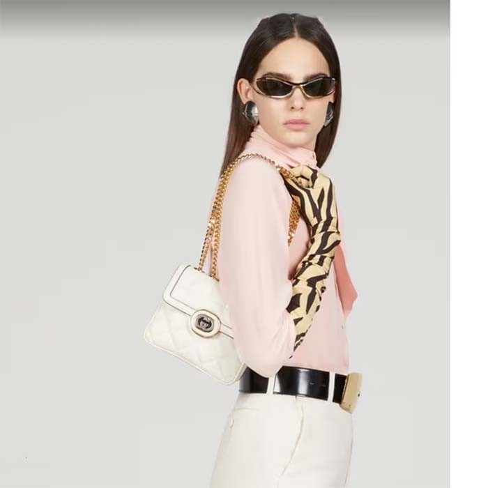 Gucci Women GG Deco Mini Shoulder Bag White Quilted Leather Interlocking G