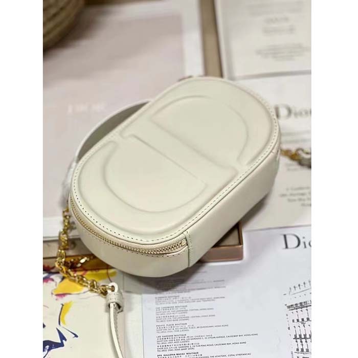 Dior Women CD Signature Oval Camera Bag Latte Calfskin Calfskin Embossed