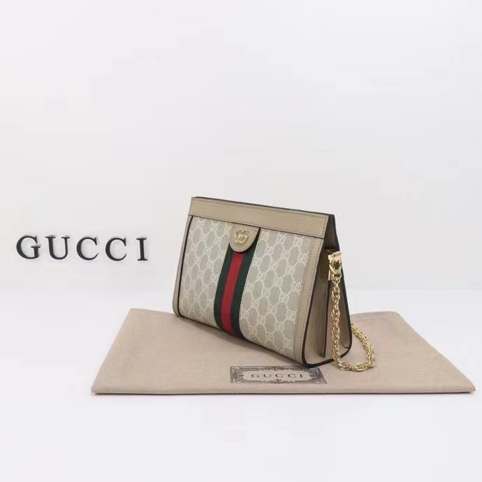 Gucci Women Ophidia GG Small Shoulder Bag Beige White GG Supreme Canvas Double G