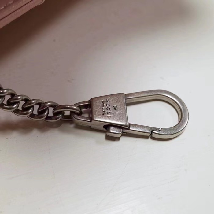 Gucci Women GG Marmont Belt Bag Pink Chevron Matelassé Leather Double G