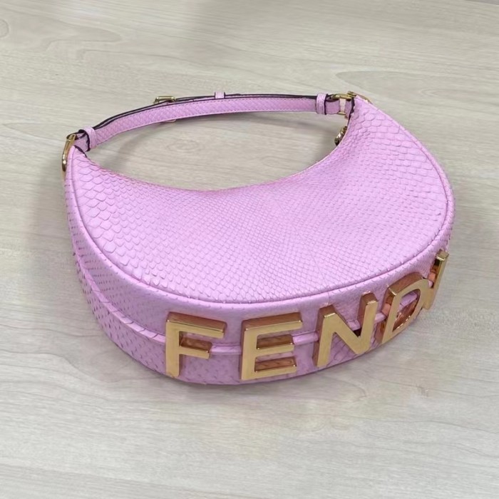 Fendi Women FF Fendigraphy Small Pale Pink Python Leather Bag