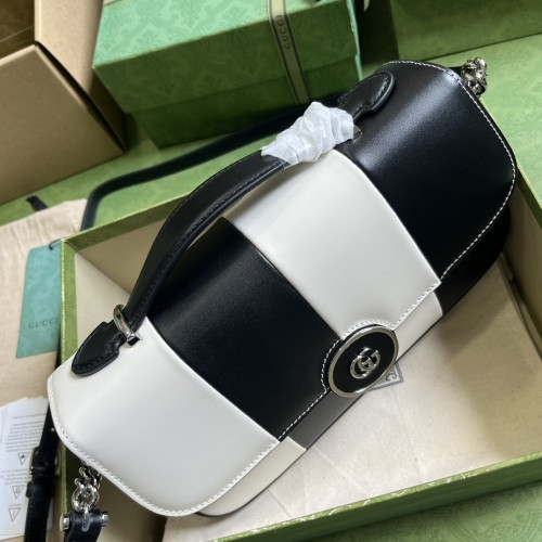 Gucci Women Petite GG Small Shoulder Bag Black White Leather Double G