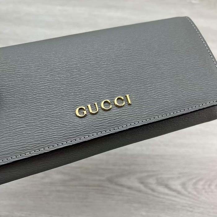 Gucci Unisex GG Continental Wallet Light Grey Leather Taffeta Lining