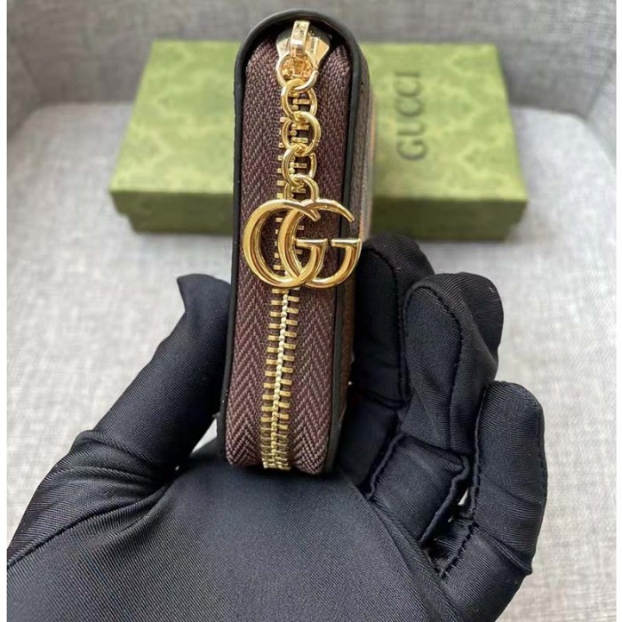 Gucci Unisex GG Ophidia Zip Around Wallet Beige Ebony GG Supreme Canvas