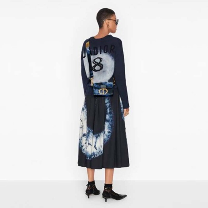 Dior Women 30 Montaigne Box Bag Blue Multicolor Tie & Dior Smooth Calfskin