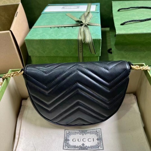 Gucci Women GG Marmont Matelassé Chain Mini Bag Black Chevron Leather Double G