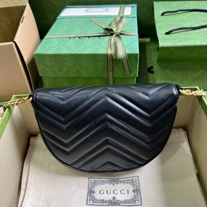 Gucci Women GG Marmont Matelassé Chain Mini Bag Black Chevron Leather Double G