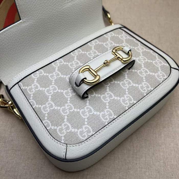 Gucci Women Gucci Horsebit 1955 GG Mini Bag Beige White GG Supreme Canvas