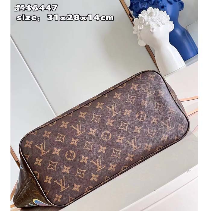 Louis Vuitton LV Unisex LV x YK Neverfull MM Monogram Coated Canvas Faces Print Embroidery