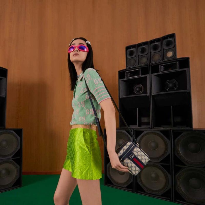 Gucci Unisex Ophidia GG Small Shoulder Bag Beige Blue Supreme Canvas