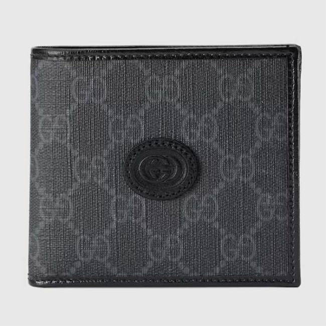 Gucci Unisex GG Coin Wallet Interlocking G Black GG Supreme Canvas Leather