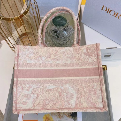 Dior Unisex CD Medium Book Tote Pink Toile De Jouy Embroidery