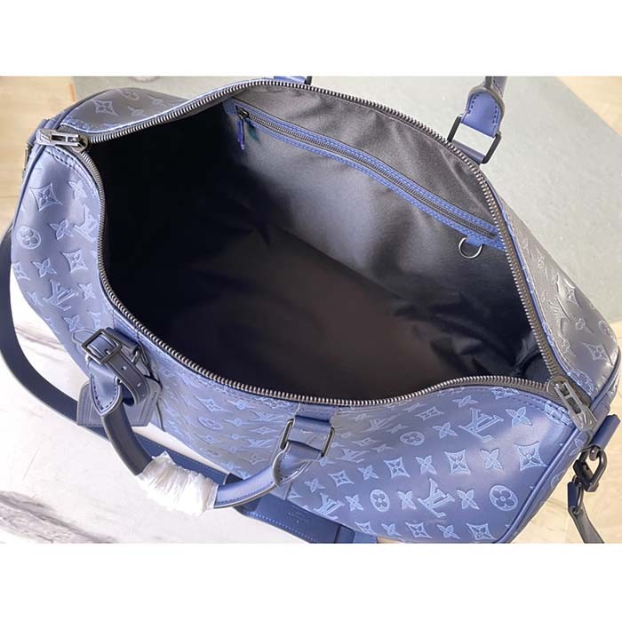 Louis Vuitton LV Unisex Keepall Bandoulière 50 Navy Blue Cabin Monogram Shadow Cowhide