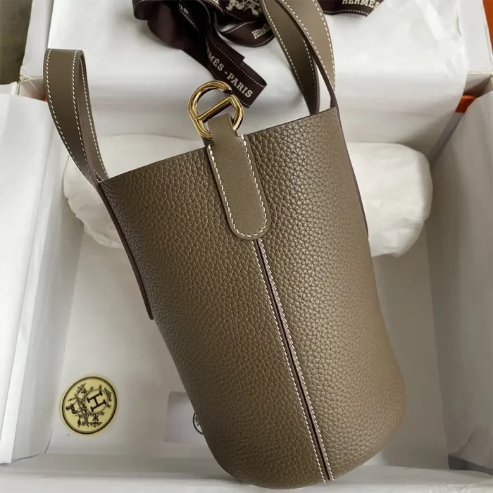 Hermes Women In the Loop 18 Handbag Clemence Leather-Grey/Gold