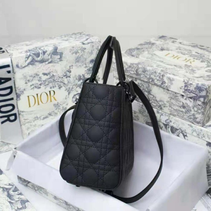 Dior Women Medium Lady Dior Bag Black Ultramatte Cannage Calfskin