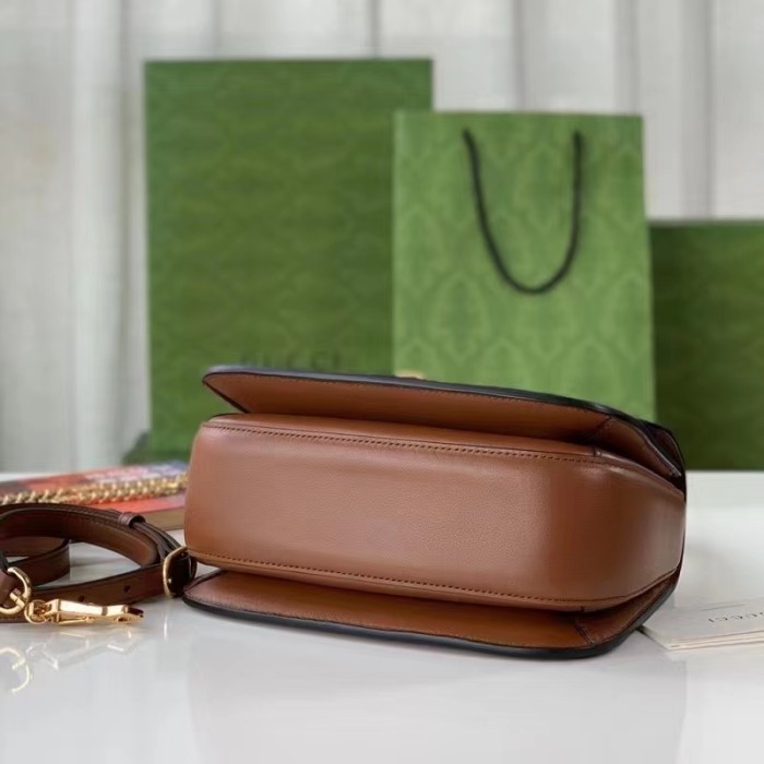 Gucci Women GG Blondie Small Top Handle Bag Cuir Leather Round Interlocking G