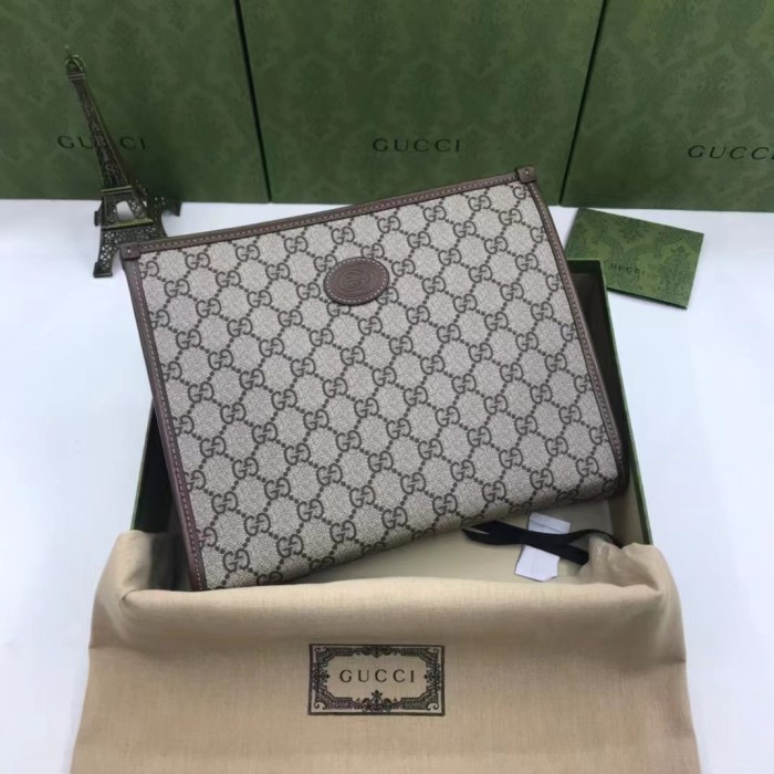 Gucci Unisex Beauty Case Interlocking G Beige Ebony GG Supreme Canvas