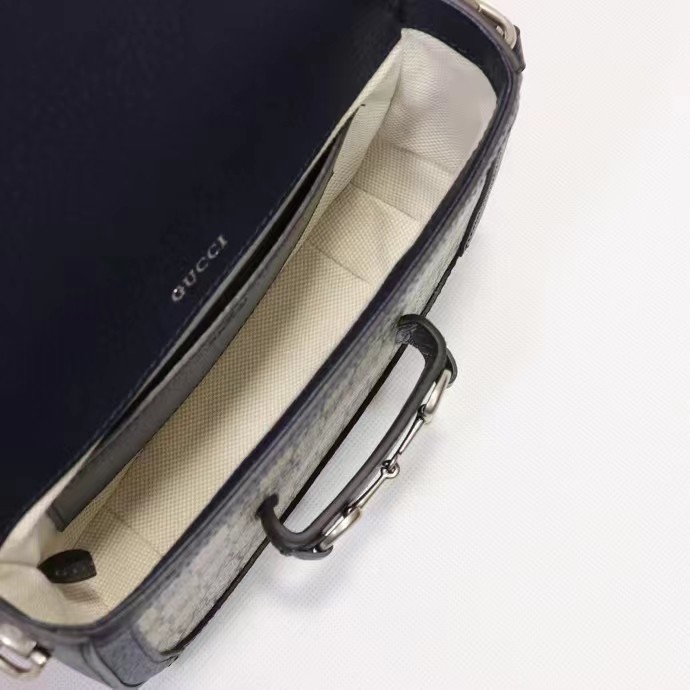 Gucci Unisex Gucci Horsebit 1955 GG Mini Bag Beige Blue GG Supreme Canvas