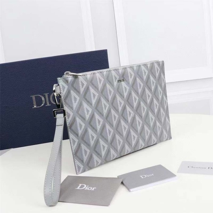 Dior Unisex CD Pouch Gray CD Diamond Canvas DIOR Signature