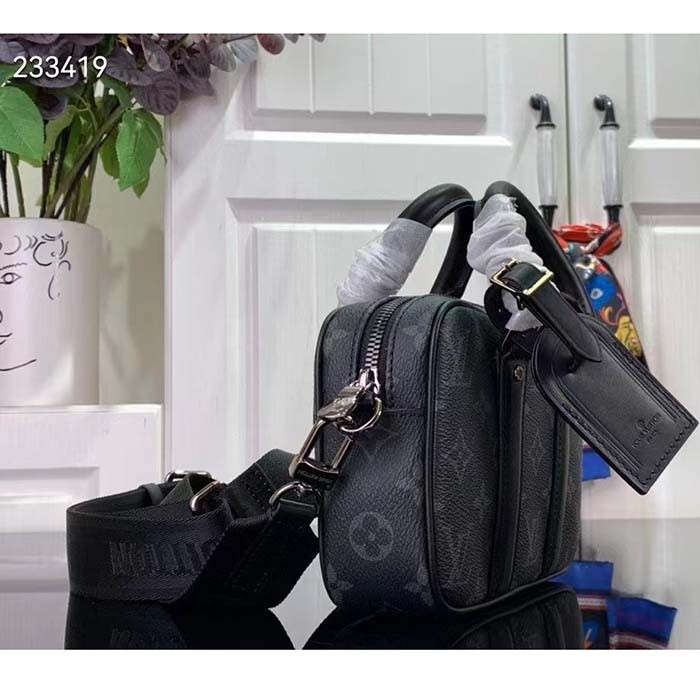 Louis Vuitton LV Unisex Nano Porte Documents Voyage Monogram Eclipse Coated Canvas Cowhide Leather