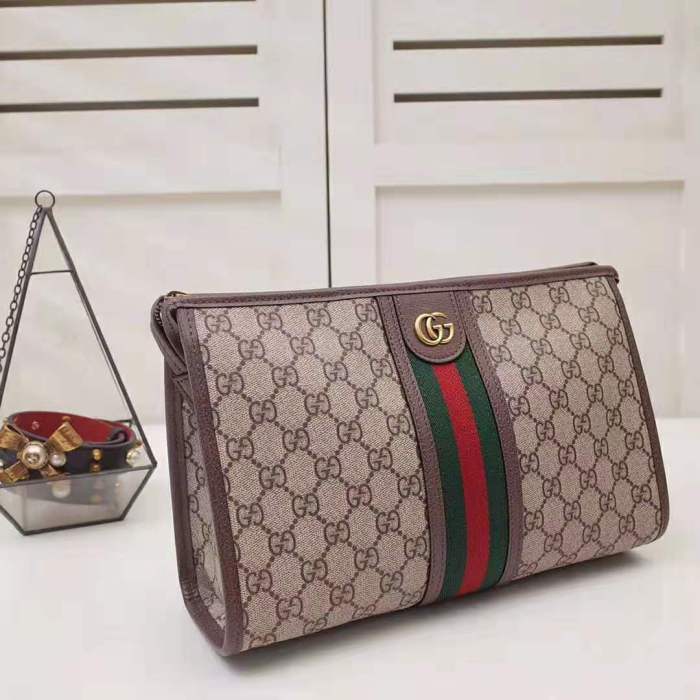 Gucci GG Unisex Ophidia GG Toiletry Case in Beige/Ebony GG Supreme Canvas