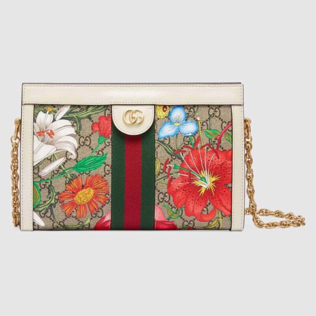 Gucci GG Women Ophidia GG Flora Small Shoulder Bag in GG Supreme Canvas