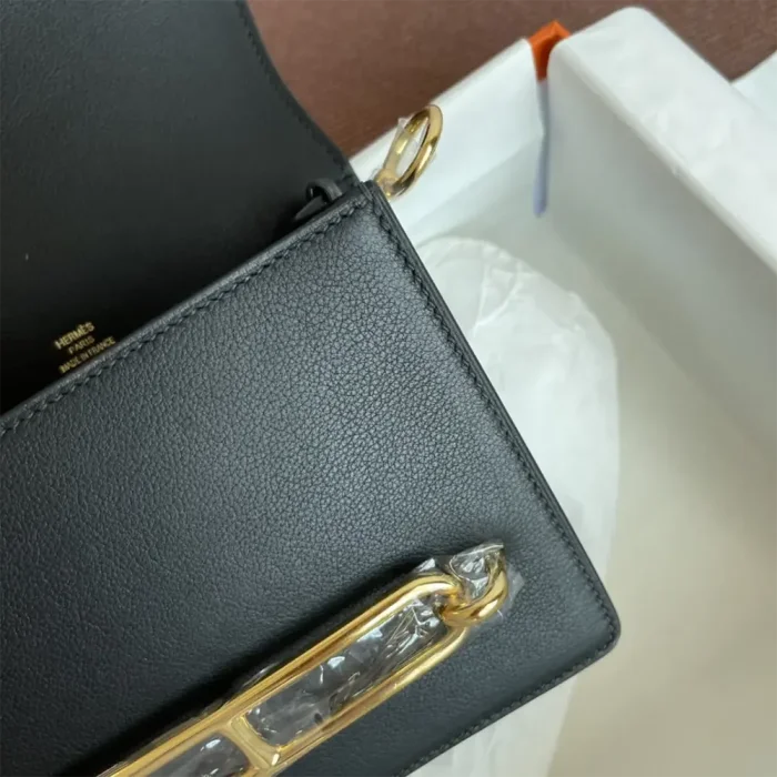 Hermes Women Roulis Mini Bag in Evergrain Calfskin-Black/Gold