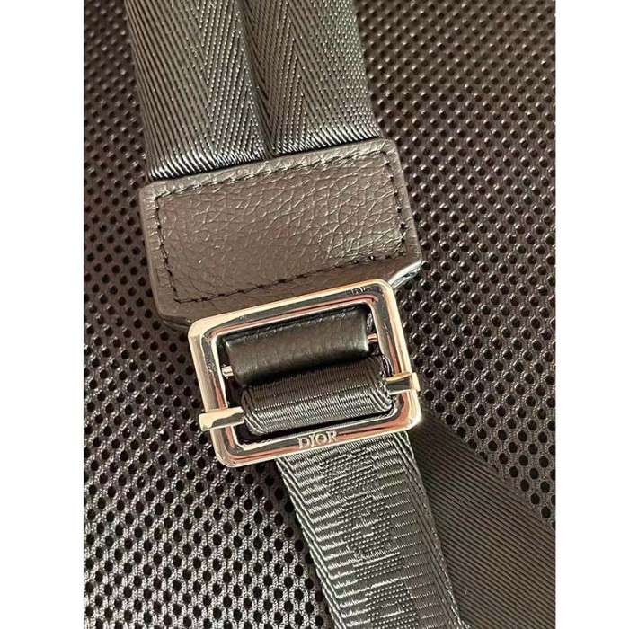 Dior Unisex CD Motion Backpack Beige Black Oblique Jacquard Black Grained Calfskin