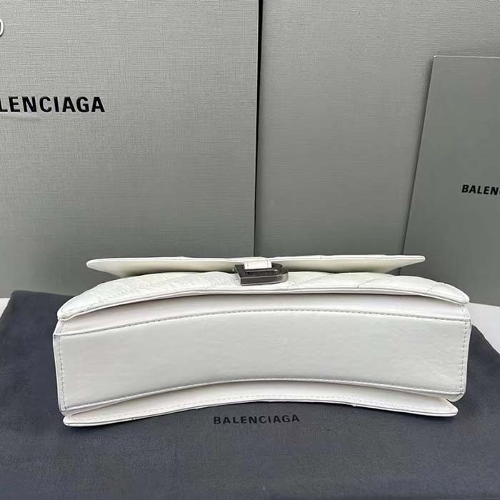 Balenciaga Women Crush Small Chain Bag Quilted White Crushed Calfskin Aged-Silver Hardware