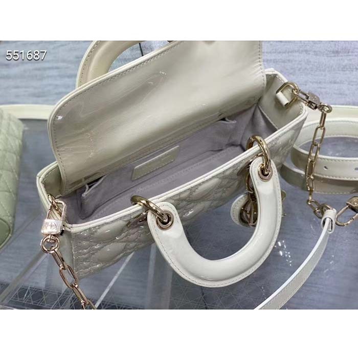 Dior Women CD Small Lady D-Joy Bag Latte Patent Cannage Calfskin