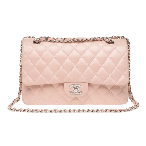 Chanel Women Classic 11.12 Handbag in Lambskin Leather-Light Pink/Silver
