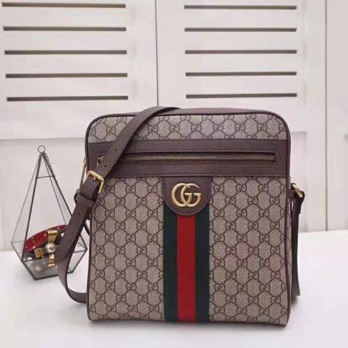 Gucci GG Men Ophidia GG Small Messenger Bag in Beige/Ebony Soft GG Supreme Canvas
