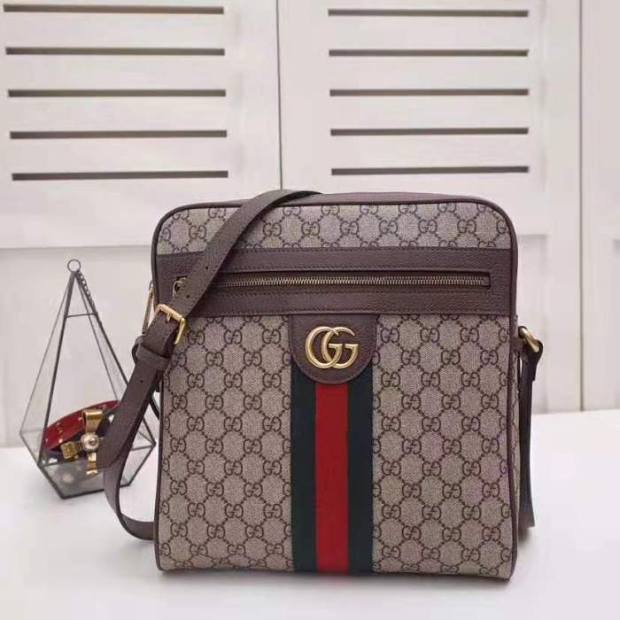 Gucci GG Men Ophidia GG Small Messenger Bag in Beige/Ebony Soft GG Supreme Canvas