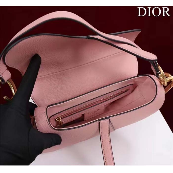 Dior Women CD Saddle Bag Strap Blush Grained Calfskin