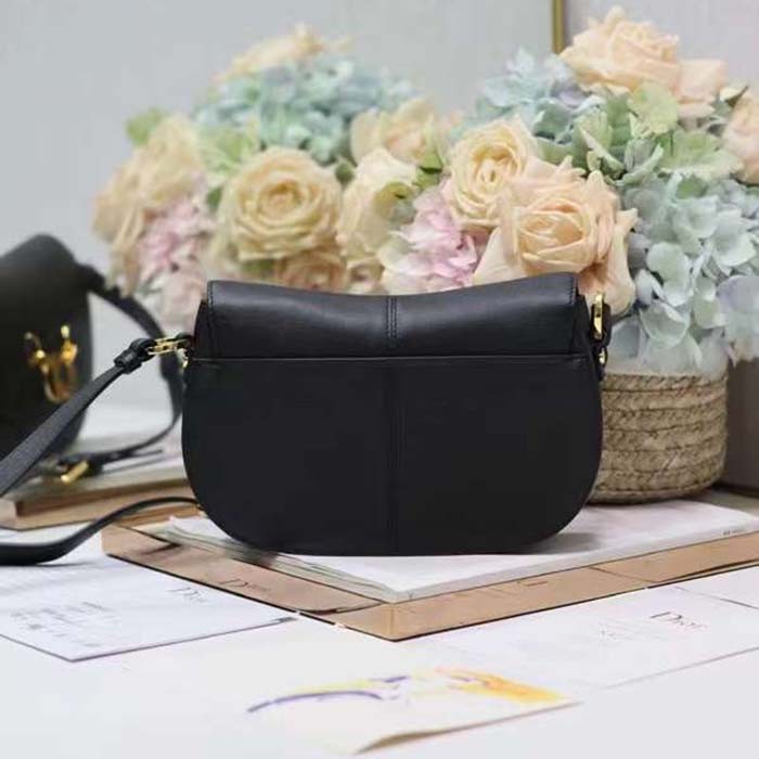 Dior CD Women Small CD Besace Bag Black Calfskin Leather