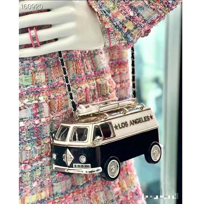 Chanel Women CC Mini Van Minaudiere Plexi Enamel Strass Black