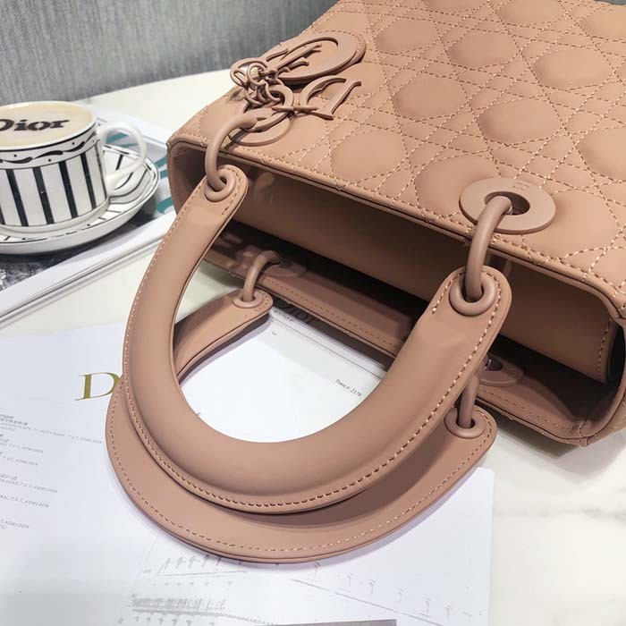 Dior Women CD Medium Lady Dior Bag Warm Taupe Cannage Lambskin