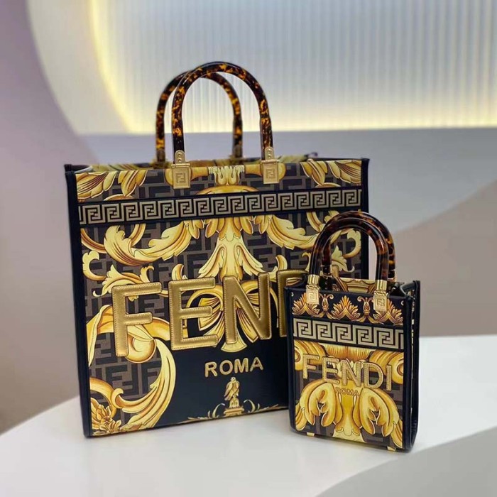 Fendi Women Fendi Sunshine Medium Fendace Printed FF Leather Shopper