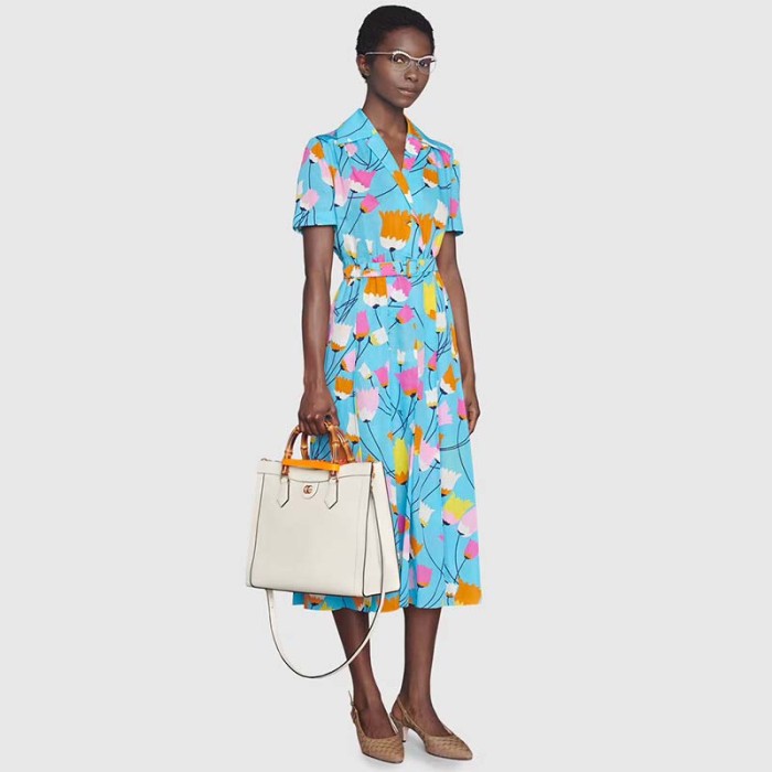 Gucci Women Gucci Diana Medium Tote Bag Double G White Leather Bamboo Handles